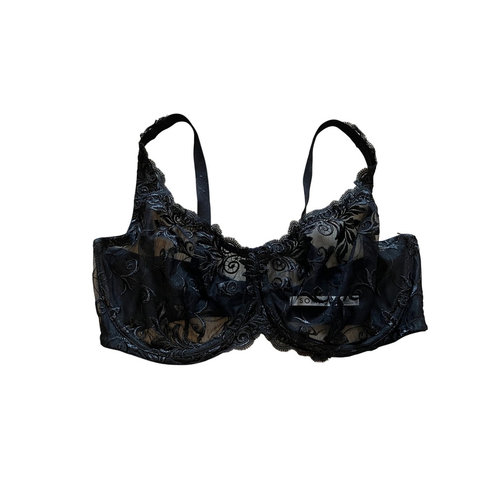 Soma Sensuous Lace Unlined Underwire Bra Black Floral Sheer Mesh 36DDD